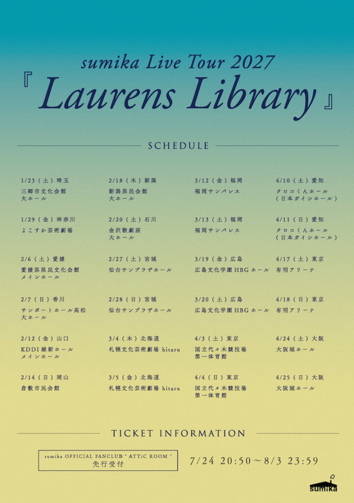 Poster sumika Live Tour 2027 Laurens Library